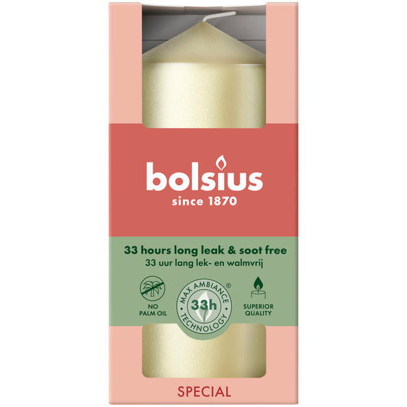 Bougie pilier Bolsius métallisé blanc argent ø58x120 mm 33 heures (6 pièces)