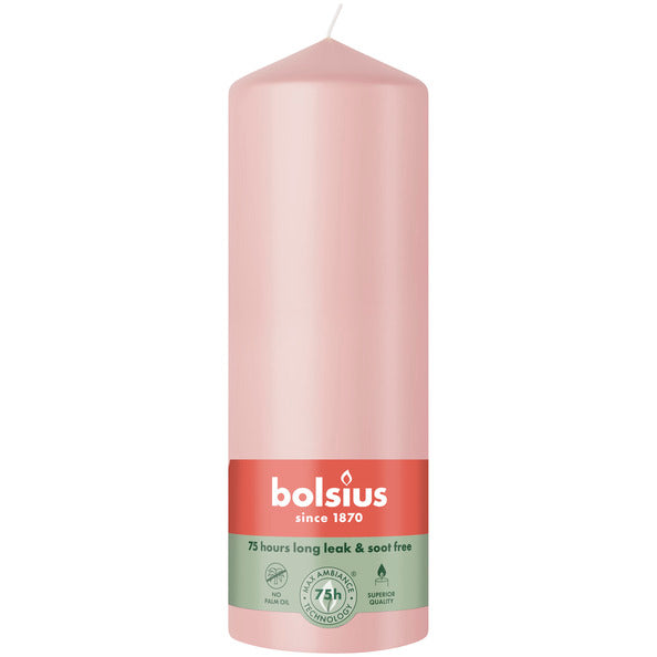 Bougie pilier Bolsius rose brumeux ø68x200 mm 75 heures (6 pièces)