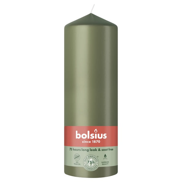 Bougie pilier Bolsius olive fraîche ø68x200 mm 75 heures (6 pièces)
