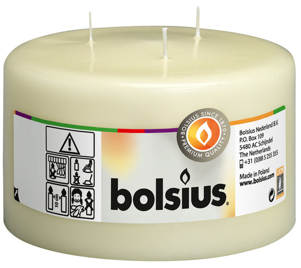 Bougie mammouth Bolsius 3 mèches ivoire ø150x100 mm 50 heures (6 pièces)