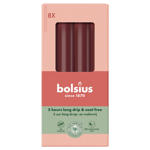 Bougies de dîner Bolsius velours rouge ø20x170 mm 5 heures (4x 8 pièces)