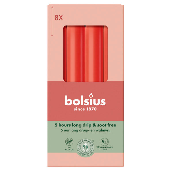 Bougies de dîner Bolsius rouge délicat ø20x170 mm 5 heures (4x 8 pièces)