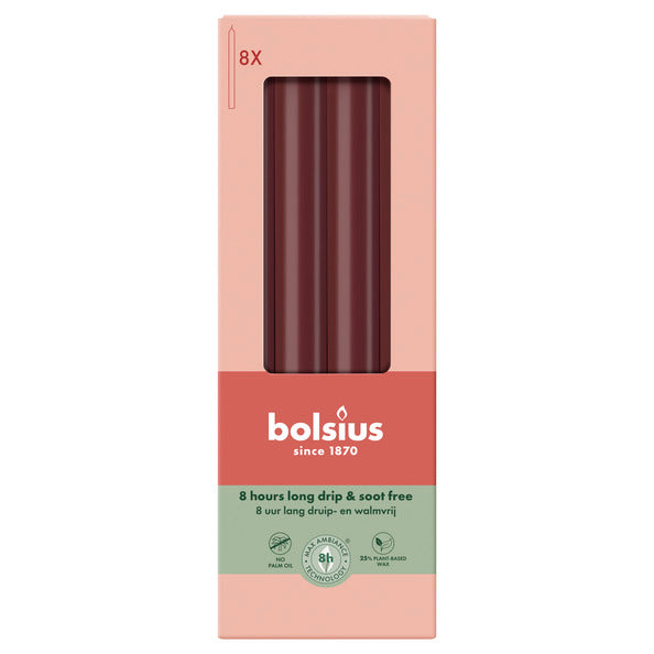 Bougies de dîner Bolsius velours rouge ø20x230 mm 8 heures (4x 8 pièces)