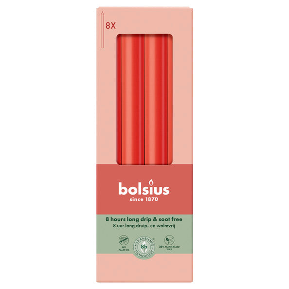 Bougies de dîner Bolsius rouge délicat ø20x230 mm 8 heures (4x 8 pièces)