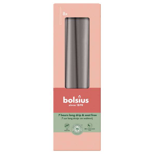 Bougies gothiques Bolsius gris orageux ø24x245 mm 7 heures (8x 4 pièces)