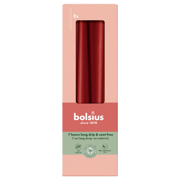 Bougies gothiques Bolsius velours rouge ø24x245 mm 7 heures (8x 4 pièces)