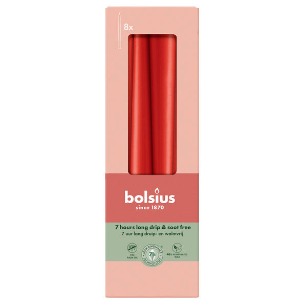 Bougies gothiques Bolsius rouge délicat ø24x245 mm 7 heures (8x 4 pièces)