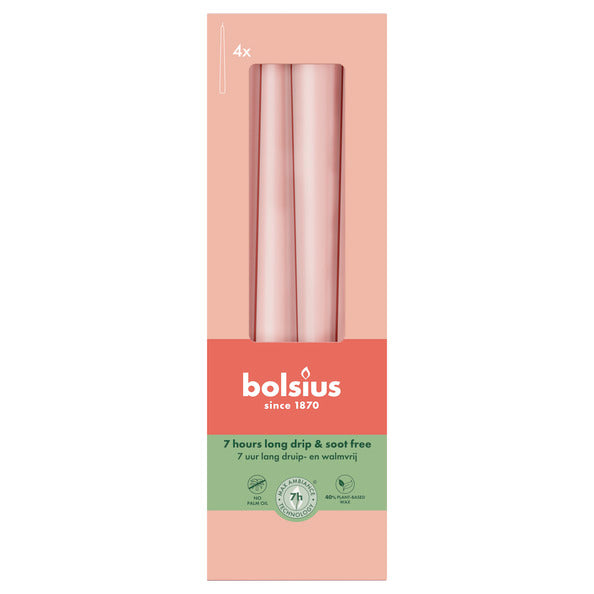 Bougies gothiques Bolsius rose brumeux ø24x245 mm 7 heures (8x 4 pièces)