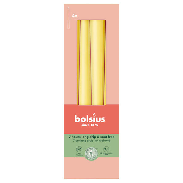 Bougies gothiques Bolsius jaune soleil ø24x245 mm 7 heures (8x 4 pièces)