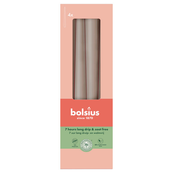 Bougies gothiques Bolsius taupe clair ø24x245 mm 7 heures (8x 4 pièces)