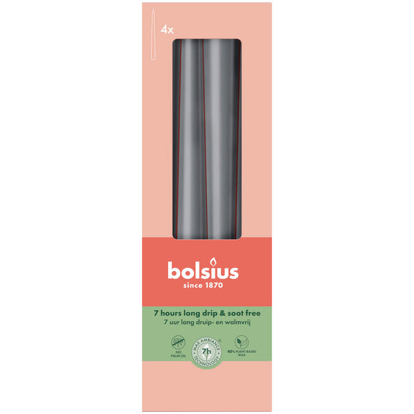 Bougies gothiques Bolsius gris orageux ø24x245 mm 7 heures (8x 4 pièces)