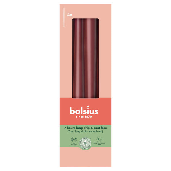 Bougies gothiques Bolsius velours rouge ø24x245 mm 7 heures (8x 4 pièces)