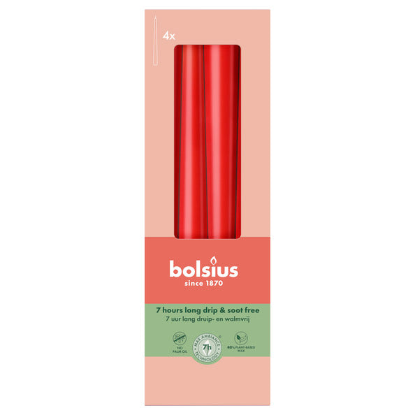 Bougies gothiques Bolsius rouge délicat ø24x245 mm 7 heures (8x 4 pièces)