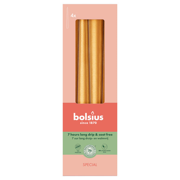 Bougies gothiques Bolsius métallisé doré orange ø24x245 mm 7 heures (8x 4 pièces)