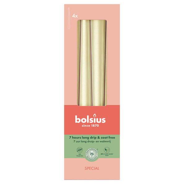 Bougies gothiques Bolsius métallisé blanc argent ø24x245 mm 7 heures (8x 4 pièces)