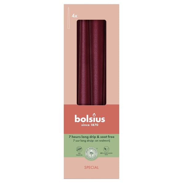 Bougies gothiques Bolsius rouge métallisé ø24x245 mm 7 heures (8x 4 pièces)
