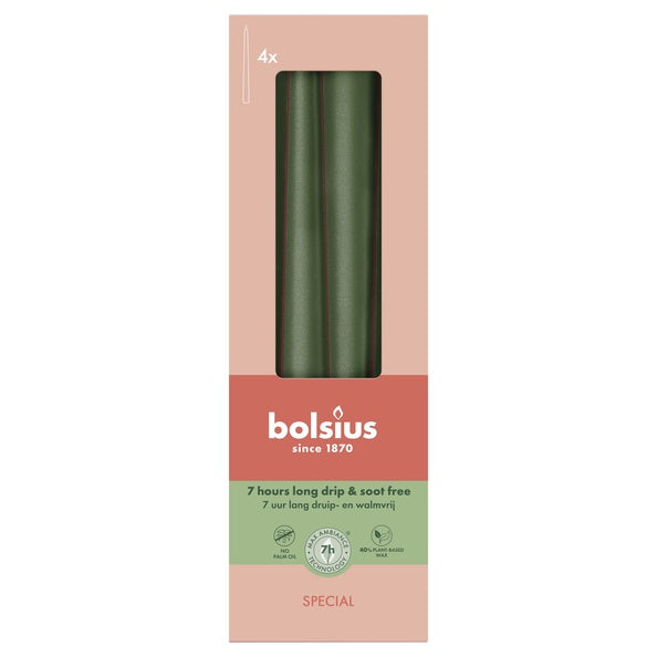 Bougies gothiques Bolsius vert métallisé ø24x245 mm 7 heures (8x 4 pièces)