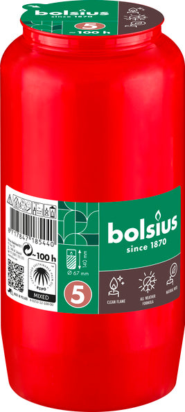 Lampes funéraires Bolsius compolight no. 5 rouges ø67x141 mm 100 heures (24 pièces)