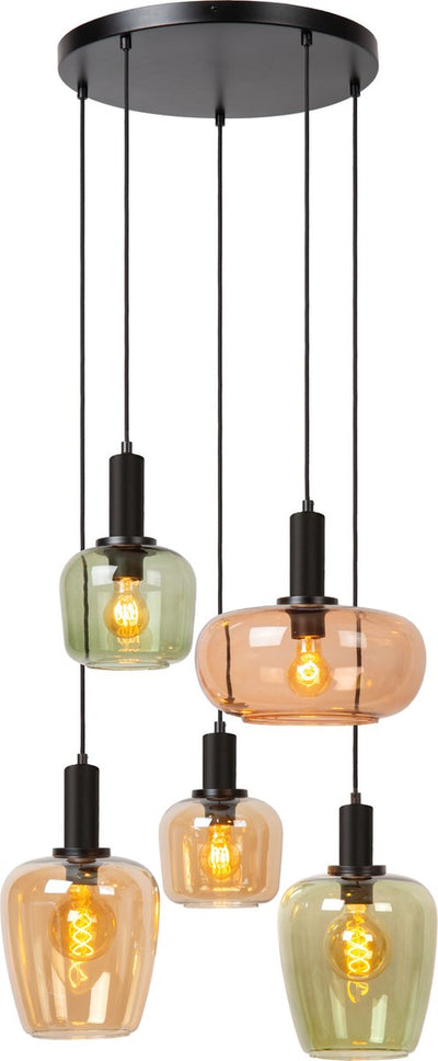 Lucide ilona - lampe suspendue - 5xe27 - noir