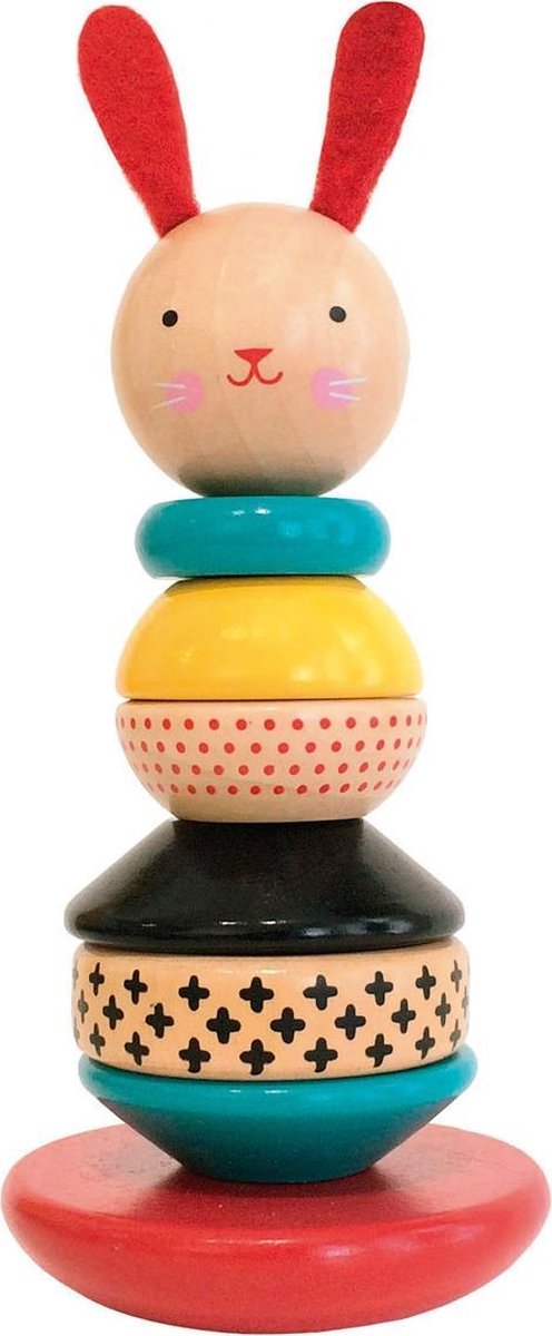 Petit collage rabbit stacking tower wood 6-piece