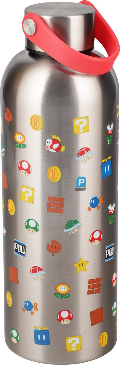 Gourde en métal Paladone Super Mario avec boucle de transport – bouteille en acier inoxydable 500 ml –