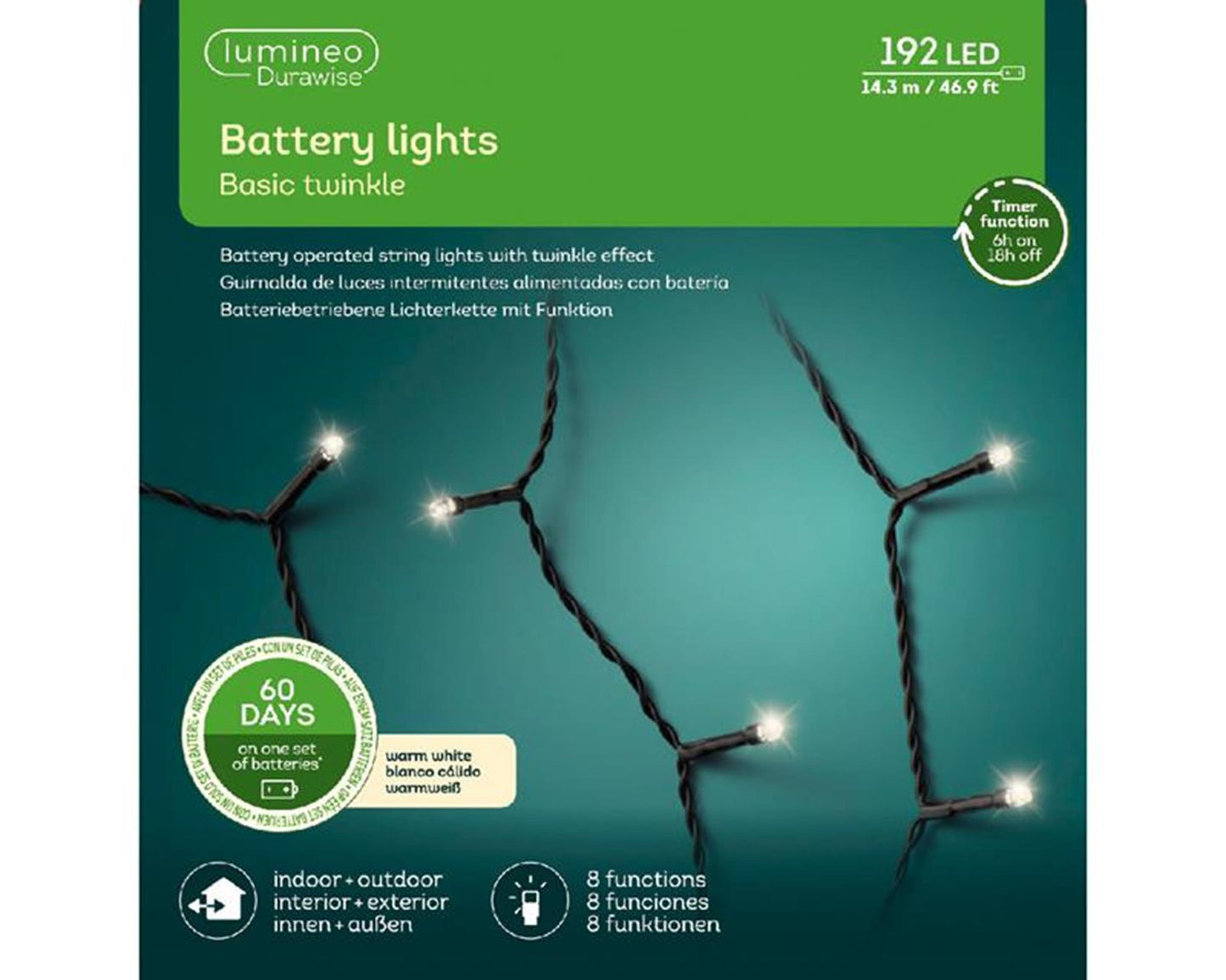Lumineo led durawise basic lumières 192l blanc chaud