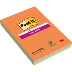 Notes autocollantes post-it 3 x 90 feuilles 101 x 152 mm lignées multicolores