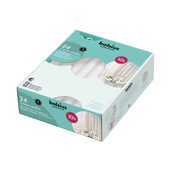 Bougies couronne professionnelles Bolsius blanches 10 heures (24 pièces)