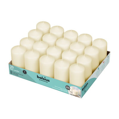 Bougies pilier professionnelles Bolsius 10 5 cm ivoire 20 heures de combustion (20 pièces)