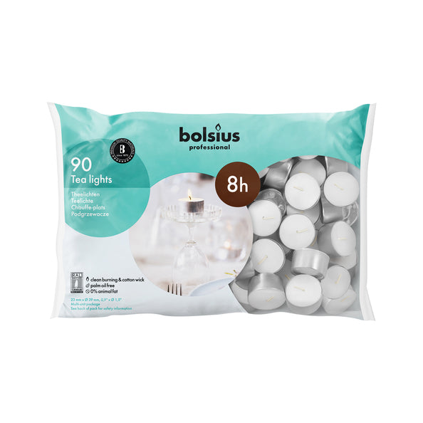 Bougies chauffe-plat professionnelles Bolsius blanches 8 heures de combustion (90 pièces)