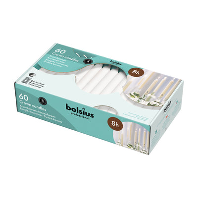 Bougies couronne professionnelles Bolsius blanches 200 24mm 8 heures (60 pièces)