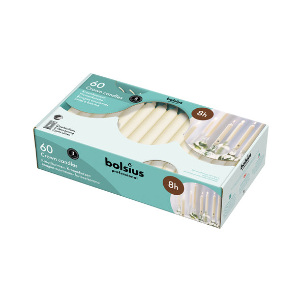 Bougies couronne professionnelles Bolsius ivoire 200 24mm 8 heures (60 pièces)