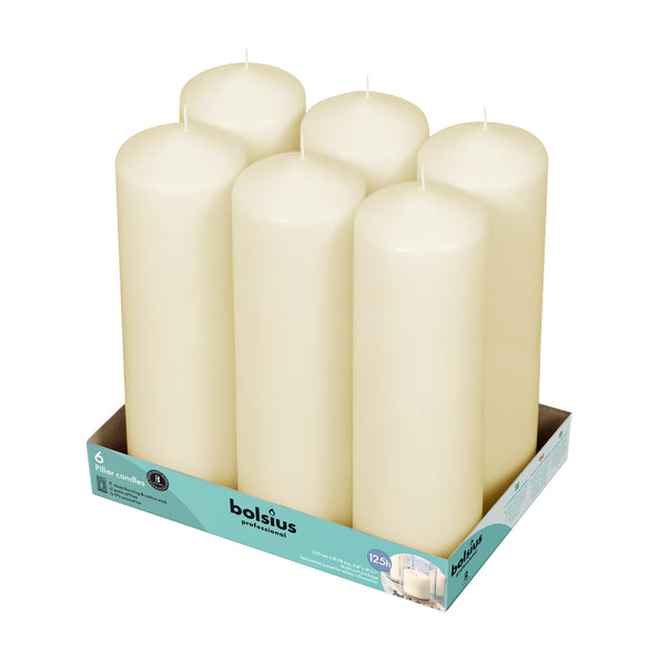 Bougies pilier professionnelles Bolsius 25 8 cm ivoire 122 heures de combustion (6 pièces)
