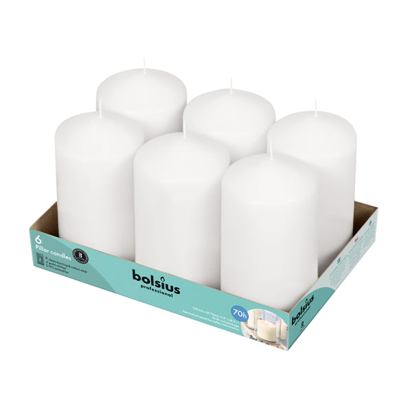 Bougies pilier professionnelles Bolsius 15 8 cm blanches 64 heures de combustion (6 pièces)