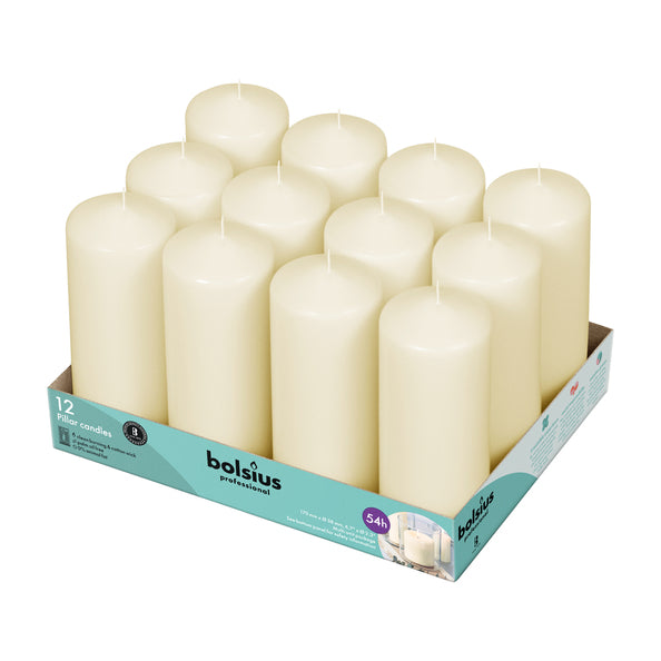 Bougies pilier professionnelles Bolsius ivoire 17 6 cm 49 heures de combustion (12 pièces)