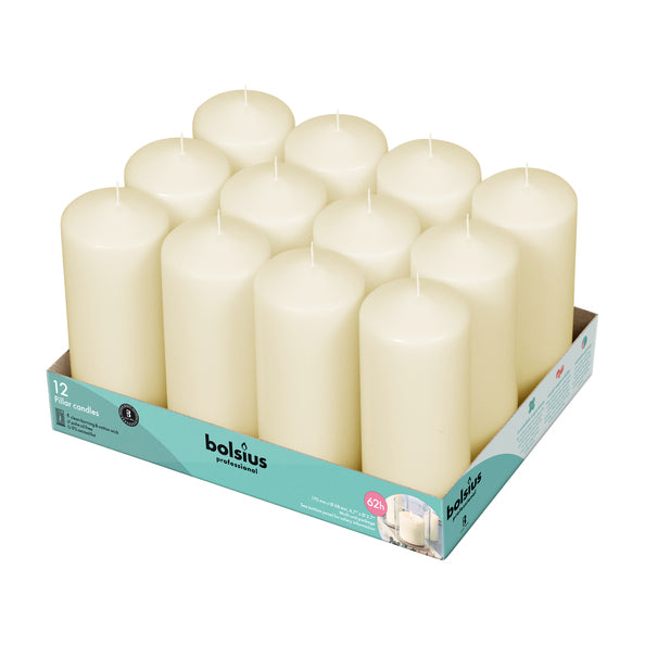 Bougies pilier professionnelles Bolsius ivoire 17 7 cm 62 heures de combustion (12 pièces)