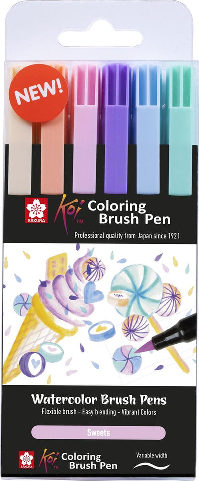 SAKURA KOI COLORING BRUSH SET SNEATS, 6 COULEURS