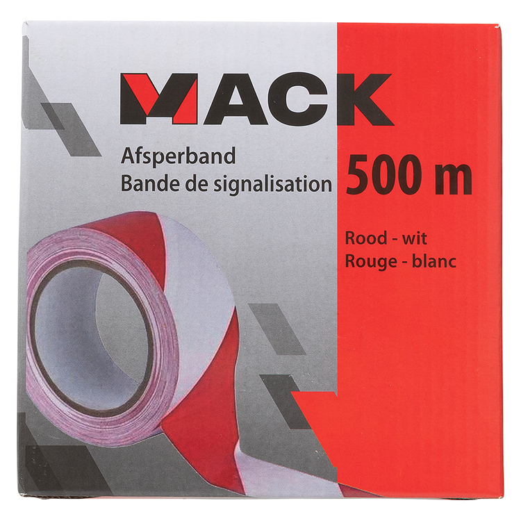 Mack 1072134 - ruban barrière rouge boîte blanche 75mm x 500m - 35 microns | 3 pièces