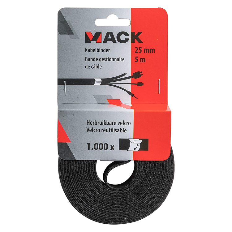 Mack 1072135 - velcro noir 25mm 5m | 5 pièces