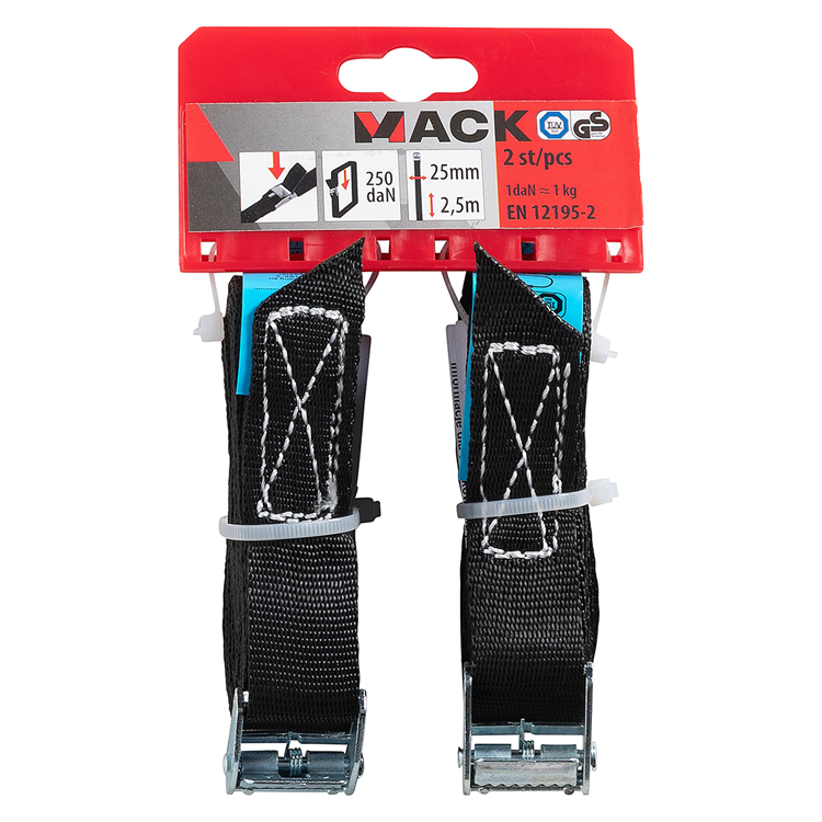 Mack 1072103 - 2 sangles de tension avec pince à ressort 25mm - 2,5m max250kg | 3 pièces
