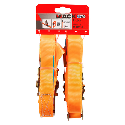 Mack 1072107 - 2 courroies de tension PE, tendeur à cliquet 25mm-6m max 500kg | 5 pièces