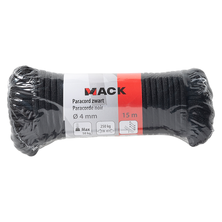 Mack 1072112 - paracorde noir 4mm 15m | 5 pièces