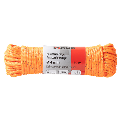 Mack 1072113 - paracorde orange réfléchissant 4mm 15m | 5 pièces