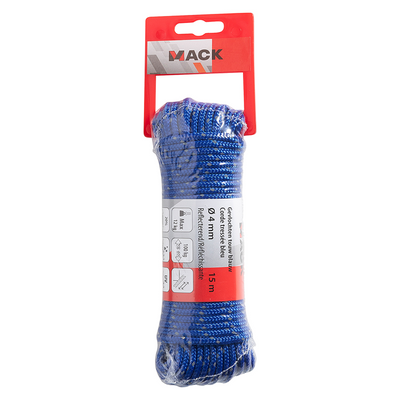 Mack 1072114 - corde tressée pp bleu 4mm 15m réfléchissant | 5 pièces
