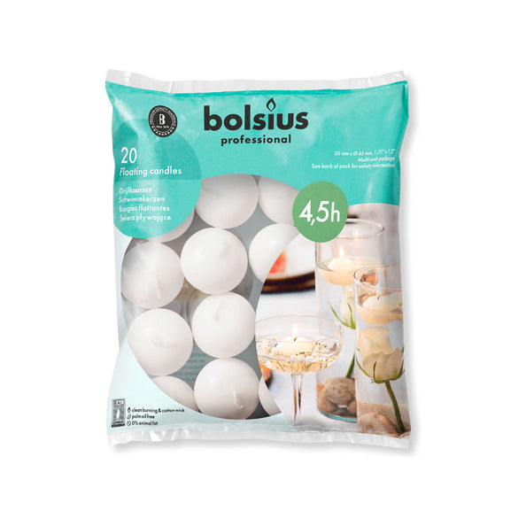 Bougies flottantes Bolsius prof blanches (20 pièces)