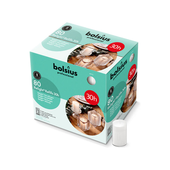 Recharge de recharge professionnelle Bolsius blanc ø52x64 mm 30 heures (80 pièces)