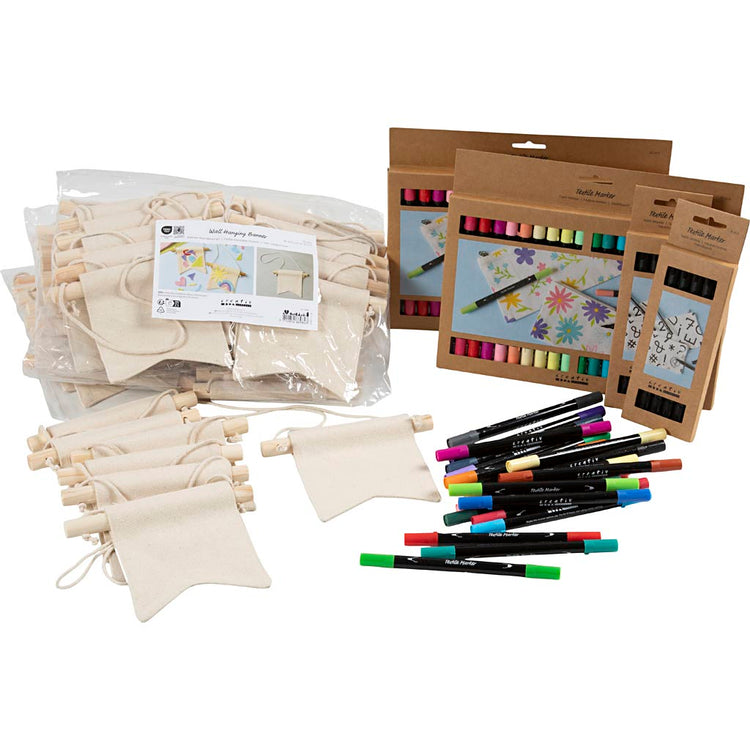 Creativ company group set peignez votre propre bannière, taille 10,5x12 cm, largeur de trait 2,3 + 3,6 mm, différentes couleurs, 60 pièces, 1 boîte