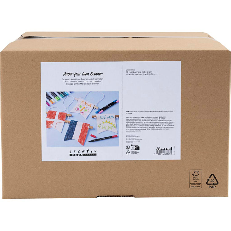 Creativ company group set peignez votre propre bannière, taille 10,5x12 cm, largeur de trait 2,3 + 3,6 mm, différentes couleurs, 60 pièces, 1 boîte