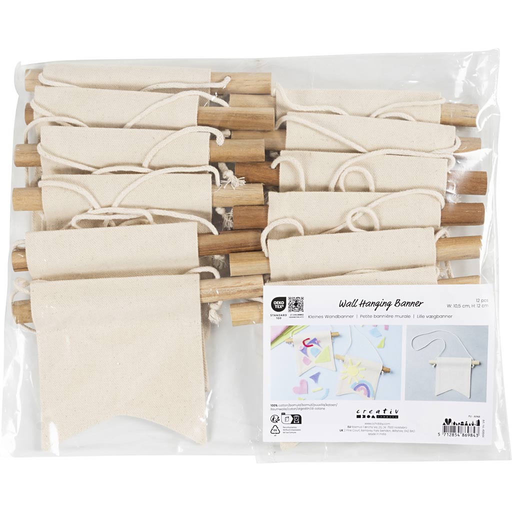 Creativ company petite bannière murale, forme queue d'aronde, h : 12 cm, l : 10,5 cm, 300 g, naturel clair, 12 pièces 1 boîte
