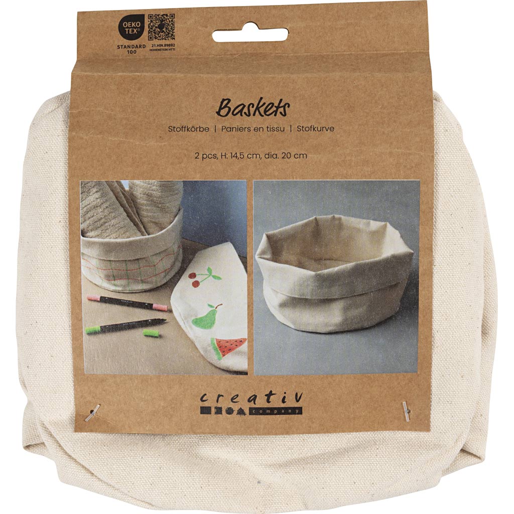 Paniers en tissu Creativ company, h : 14,5 cm, d 20 cm, 385 g, naturel clair, 2 pièces 1 boîte